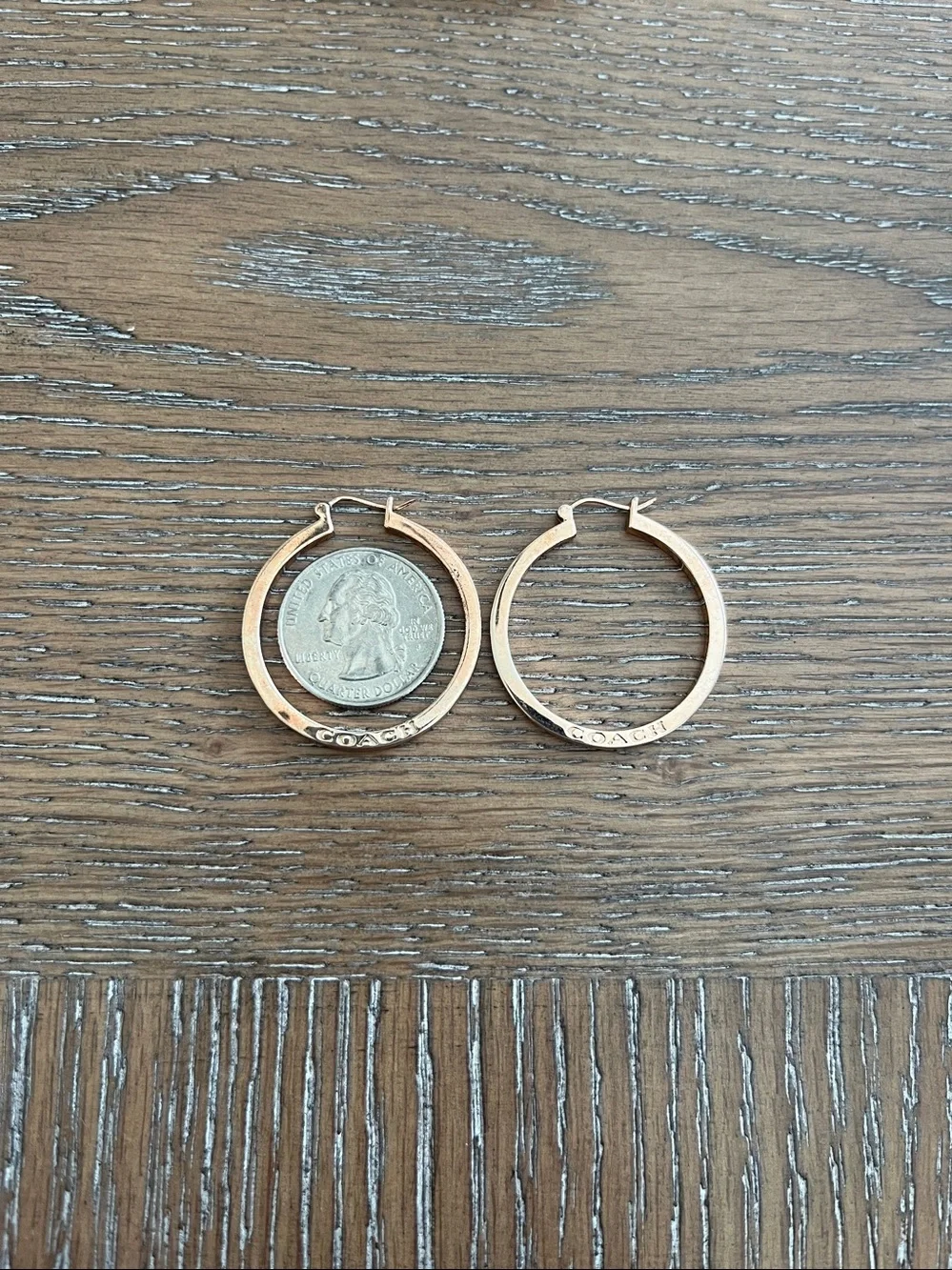 Coach Rose Gold-Tone‎ Signature Logo Hoop Earrings - Picture 4 of 4